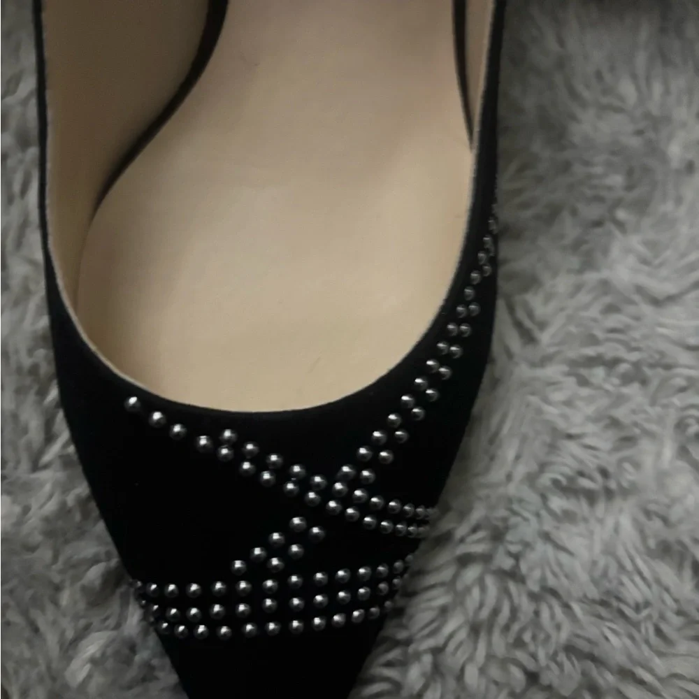 Nine West Black Pointed-Toe Flats with Stud Accent